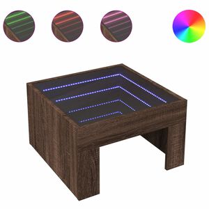 vidaXL Table basse avec LED infini ch&ecirc;ne marron 50x50x30 cm