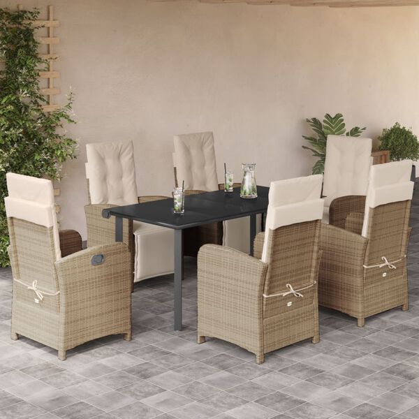 vidaXL Ensemble &agrave; manger de jardin et coussins 7 pcs beige poly rotin