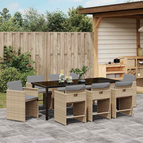 vidaXL Ensemble de salle &agrave; manger pour jardin 9 pcs Beige polyrotin