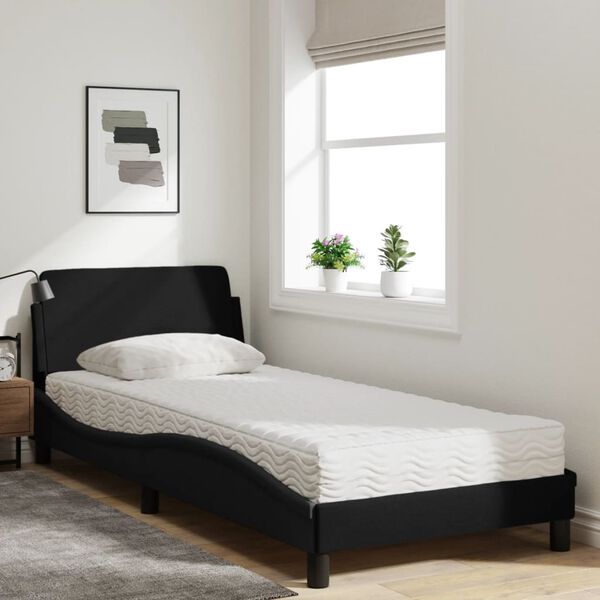 vidaXL Lit avec matelas Dover noir 90x200 cm tissu