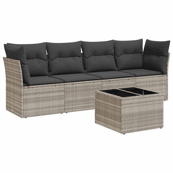 vidaXL Salon de jardin 5 pcs avec coussins gris clair r&eacute;sine tress&eacute;e