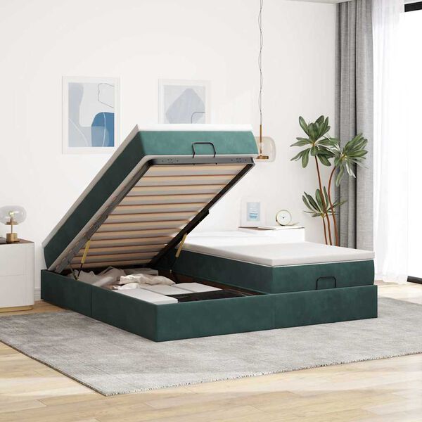 vidaXL Cadre de lit ottoman avec matelas vert fonc&eacute; 200x200 cm velours