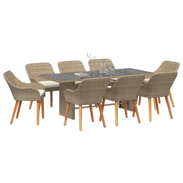 vidaXL Ensemble de salle &agrave; manger pour jardin 9 pcs Beige polyrotin