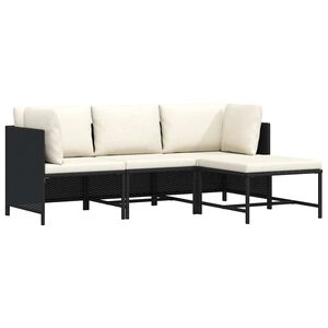 vidaXL Canap&eacute;s de jardin 4 pcs avec coussins Noir R&eacute;sine tress&eacute;e