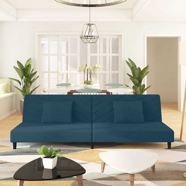 vidaXL Canap&eacute;-lit &agrave; 2 places avec deux oreillers Vert fonc&eacute; Velours