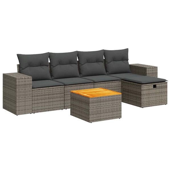 vidaXL Salon de jardin 6 pcs avec coussins gris r&eacute;sine tress&eacute;e