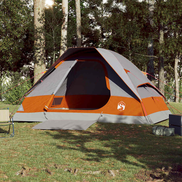 vidaXL Tente de camping &agrave; d&ocirc;me 4 personnes gris et orange imperm&eacute;able