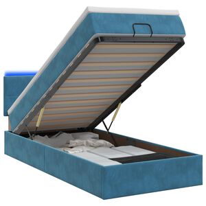 vidaXL Lit coffre avec matelas et LED Bleu fonc&eacute; 90 x 190 cm Velours
