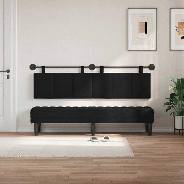 vidaXL T&ecirc;te de lit suspendue Montage mural Noir 190 x 55 x 5 cm tissu