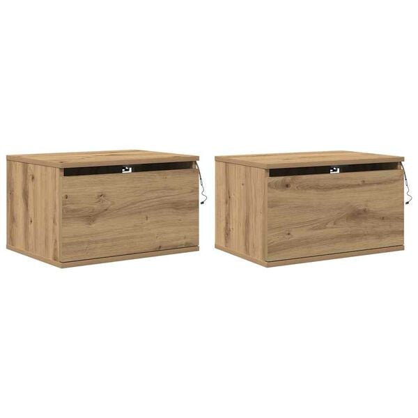 vidaXL Cabinet de chevet mural 2 pcs Ch&ecirc;ne artisanal 50 x 36 x 30 cm