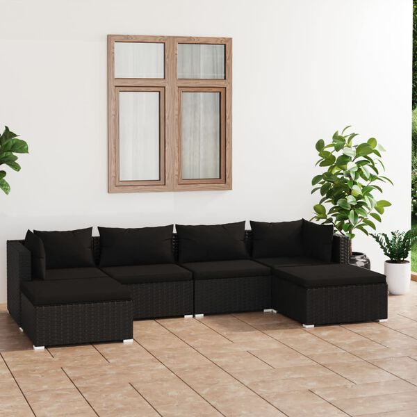 vidaXL Salon de jardin 6 pcs avec coussins R&eacute;sine tress&eacute;e Noir