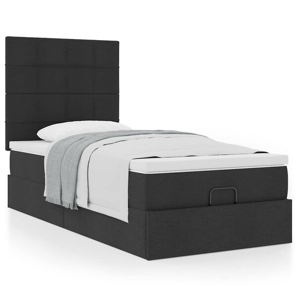 vidaXL Lit ottoman avec matelas noir 100x200 cm tissu