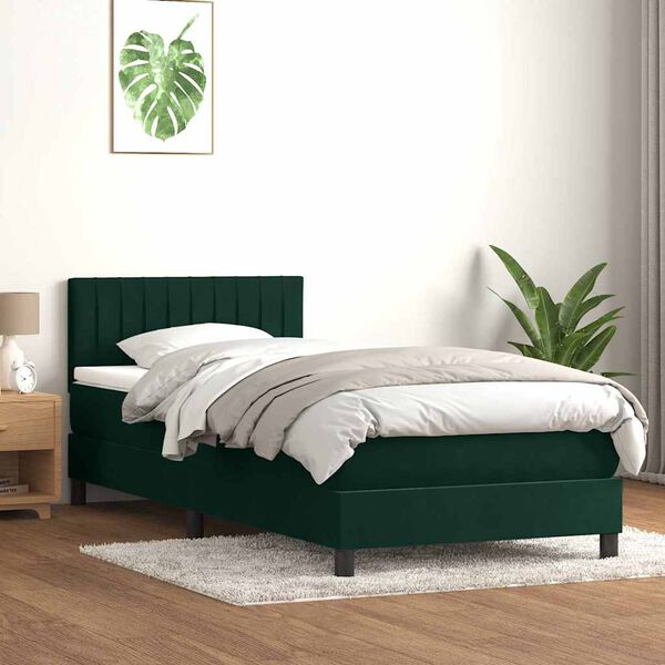 vidaXL Sommier &agrave; lattes de lit et matelas et LED vert fonc&eacute; 90x220 cm velours