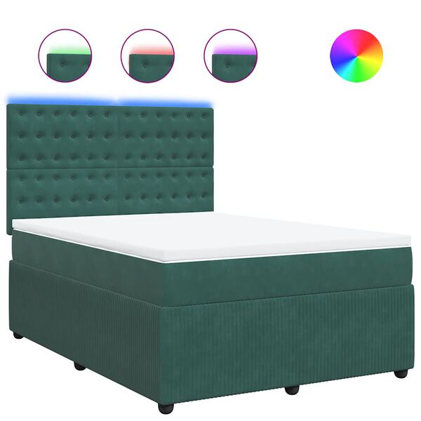 vidaXL Sommier &agrave; lattes de lit et matelas Vert fonc&eacute; 140x190cm Velours