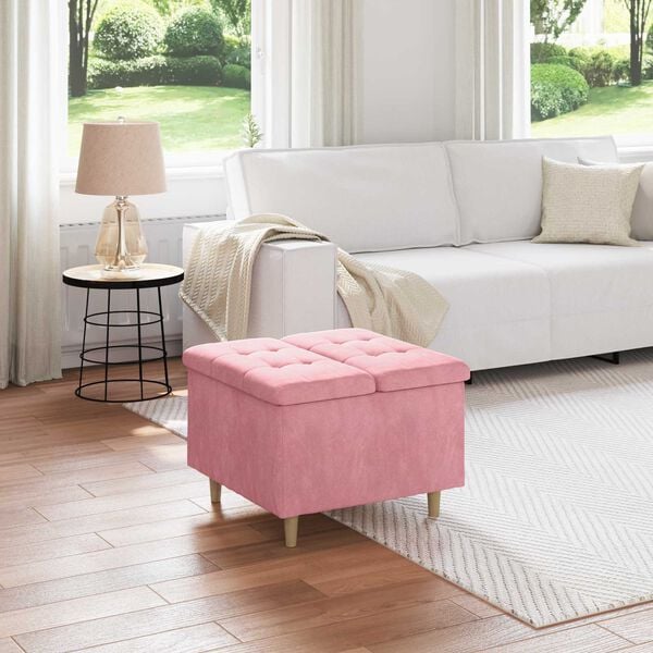 vidaXL Tabouret bouton avec coussin Rose 60 x 60 x 45 cm Velours