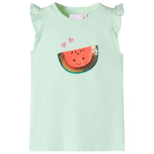 T-shirt enfants manches &agrave; volants vert tendre 92