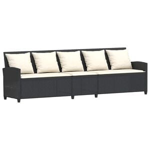 vidaXL Canap&eacute; de jardin avec coussins 5 places noir r&eacute;sine tress&eacute;e