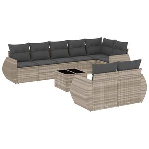 vidaXL Salon de jardin 9 pcs avec coussins gris clair r&eacute;sine tress&eacute;e