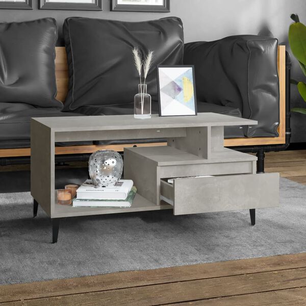 vidaXL Table basse Gris b&eacute;ton 90x49x45 cm Bois d'ing&eacute;nierie