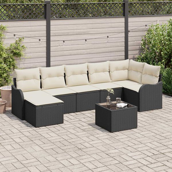 vidaXL Ensemble de canap&eacute; de jardin 8 pcs Noir et blanc Poly rotin