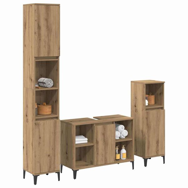 vidaXL Ensemble de mobilier de salle de bain 3 pcs Ch&ecirc;ne artisanal