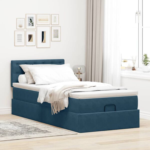 vidaXL Lit ottoman avec matelas et LED bleu fonc&eacute; 80x200cm velours