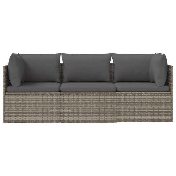 vidaXL Salon de jardin 3 pcs avec coussins Gris R&eacute;sine tress&eacute;e