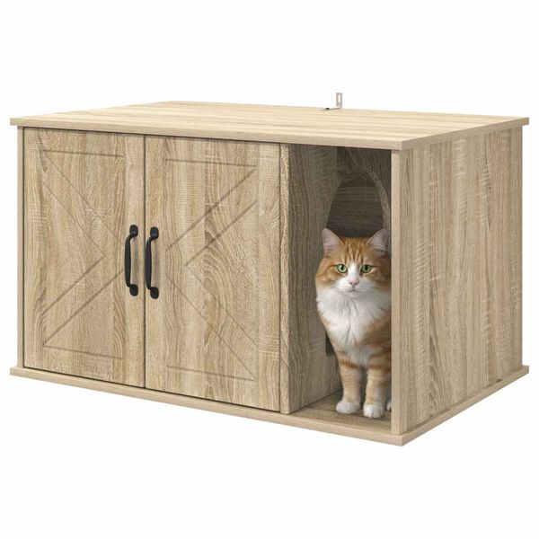 vidaXL Maison pour chat Sonoma 85 x 55 x 50 cm Bois d'ing&eacute;nierie