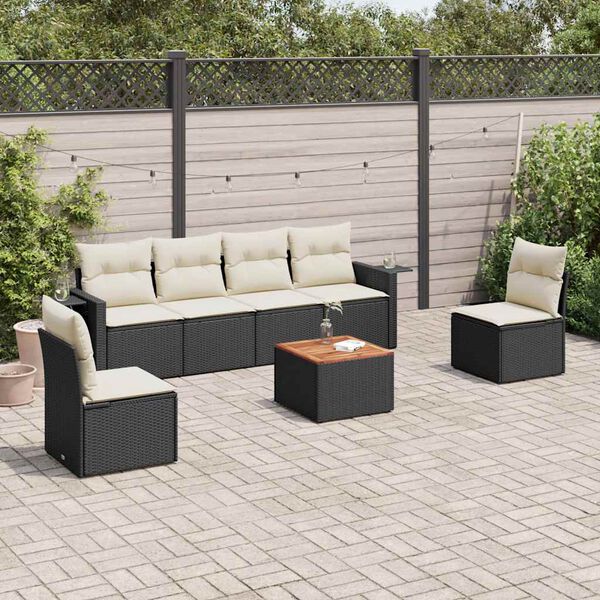 vidaXL Salon de jardin 7 pcs avec coussins noir r&eacute;sine tress&eacute;e
