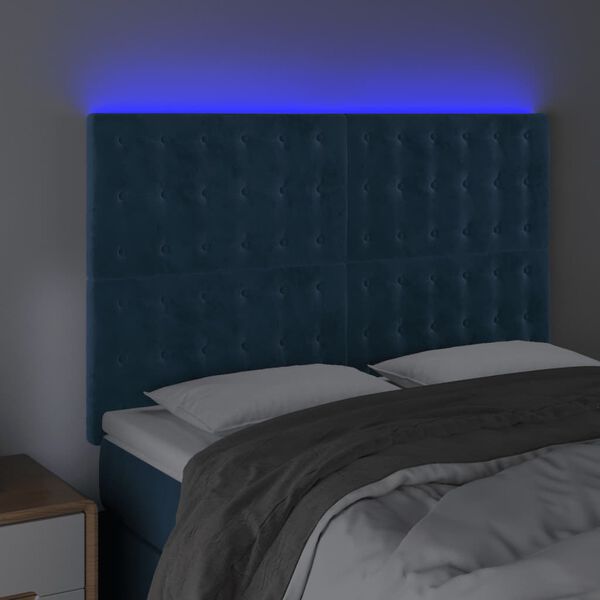 vidaXL T&ecirc;te de lit &agrave; LED Bleu fonc&eacute; 144x5x118/128 cm Velours