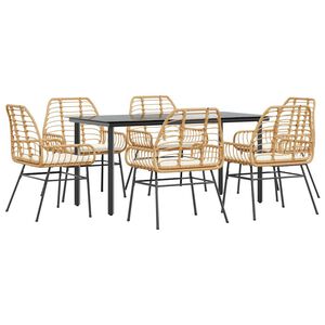 vidaXL Ensemble &agrave; manger jardin coussins 7pcs marron poly rotin verre