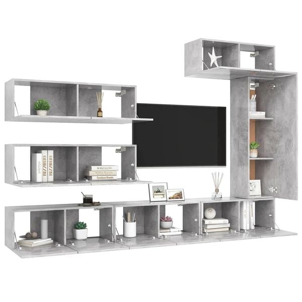 vidaXL Ensemble de meubles TV 7 pcs Gris béton Bois d'ingénierie