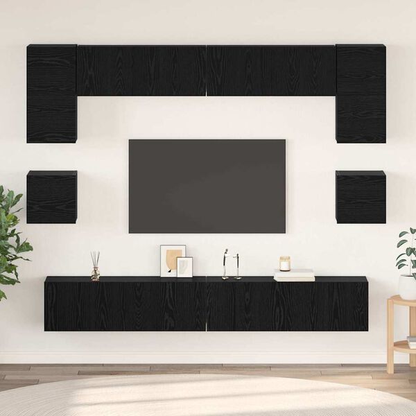 vidaXL Ensemble meuble TV 8 pcs Ch&ecirc;ne noir Bois d'ing&eacute;nierie