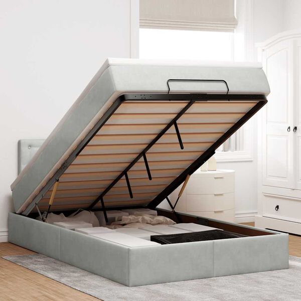 vidaXL Lit ottoman avec matelas et LED gris clair 120x190cm velours