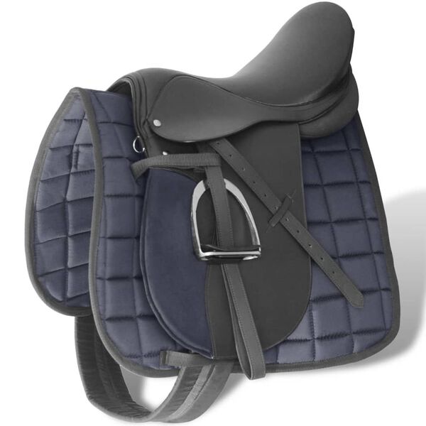 Set de selle &eacute;quitation 16" en cuir v&eacute;ritable 14 cm 5 en 1 noir