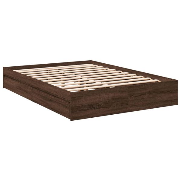 vidaXL Cadre de lit avec tiroirs sans matelas ch&ecirc;ne marron 140x200 cm