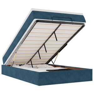 vidaXL Cadre de lit ottoman avec matelas bleu fonc&eacute; 120x200 cm velours