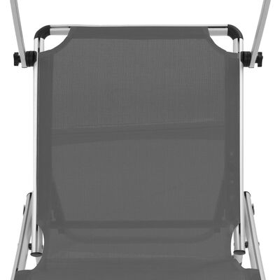 vidaXL Chaise longue pliable avec toit aluminium et textilène gris