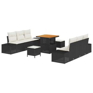 vidaXL Ensemble de canap&eacute; de jardin avec coussin 9 pcs Noir polyrotin