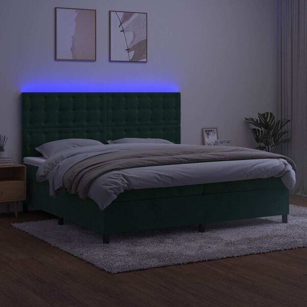 vidaXL Sommier &agrave; lattes de lit matelas et LED Vert fonc&eacute; 200x200 cm