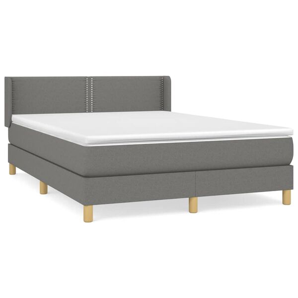vidaXL Sommier &agrave; lattes de lit avec matelas Gris fonc&eacute; 140x200cm Tissu