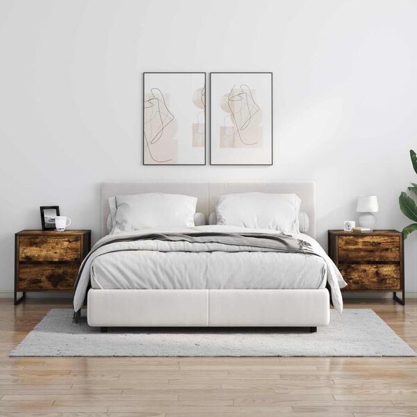 vidaXL Table de chevet Ch&ecirc;ne Fum&eacute; 50 x 39,5 x 50 cm Bois d'ing&eacute;nierie