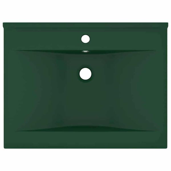 vidaXL Lavabo avec trou de robinet Vert fonc&eacute; mat 60x46 cm C&eacute;ramique