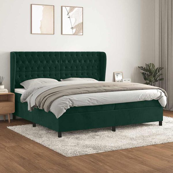 vidaXL Sommier &agrave; lattes de lit et matelas Vert fonc&eacute; 200x200cm Velours