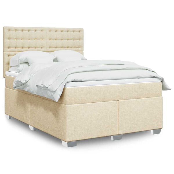 vidaXL Sommier &agrave; lattes de lit avec matelas Cr&egrave;me 140x200 cm Tissu