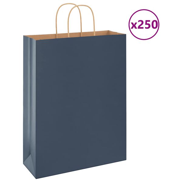 vidaXL Sacs en papier 250 pcs avec poignées bleu 32x12x42 cm