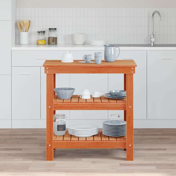 vidaXL Établi avec étagère Brun cire 78,5 x 50 x 80 cm Pin massif