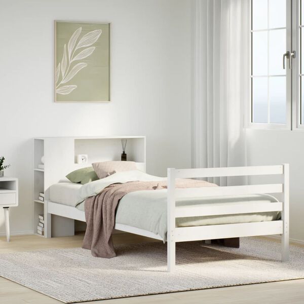 vidaXL Lit bibliothèque sans matelas blanc 100x200 cm bois pin massif