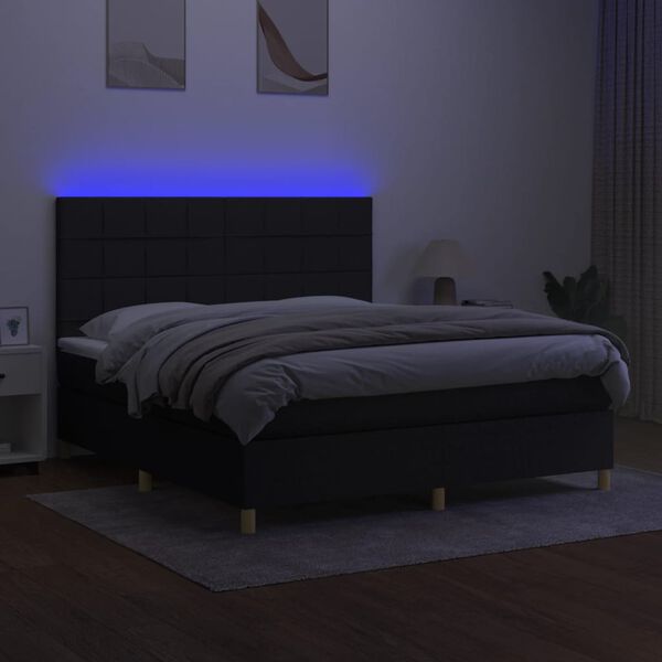 vidaXL Sommier &agrave; lattes de lit et matelas et LED Noir 180x200 cm Tissu