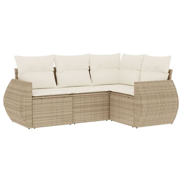 vidaXL Salon de jardin avec coussins 4 pcs beige r&eacute;sine tress&eacute;e